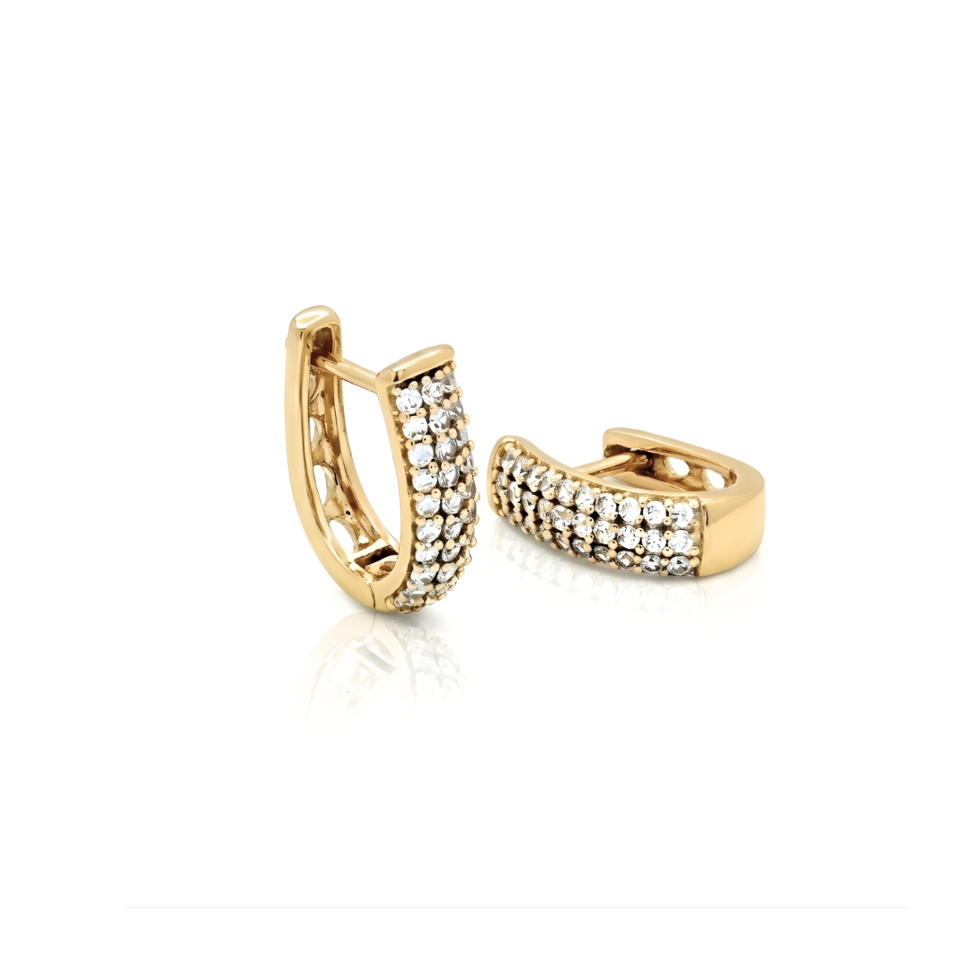 18K Gold Filled Triple-Row Micro-Pavé CZ Huggie Earrings – Sparkling Cubic Zirconia Huggie Hoop Earrings for Women